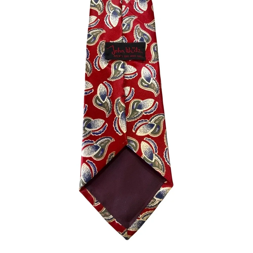 John Weitz Mens Red Paisley Silk‎ Blend Big & Tall Extra Long Necktie 3.75